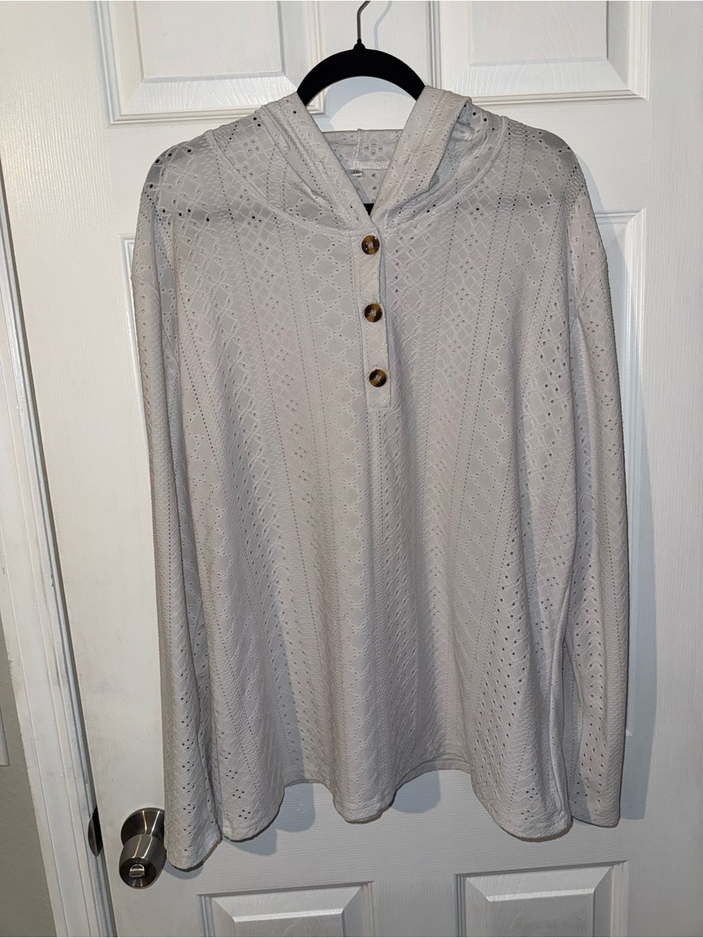 Women’s White Eyelet Long Sleeve Light Weight Hoodie Swim Coverup Size XXL